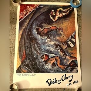 1984 Olympics Poster RARE Dickens Chang Artist Los Angeles Flaws Pictured 34x25
